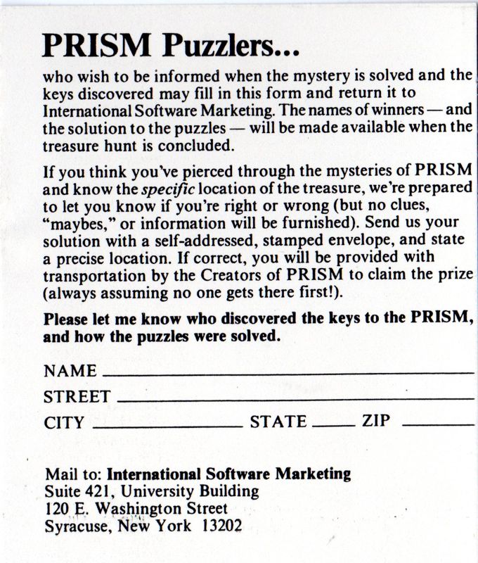 Advertisement for Prism (Apple II)