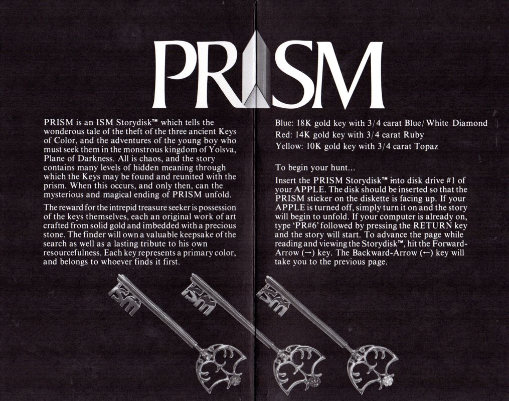 Inside Cover for Prism (Apple II)
