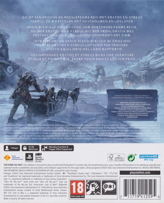 Back Cover for God of War: Ragnarök (Launch Edition) (PlayStation 5)