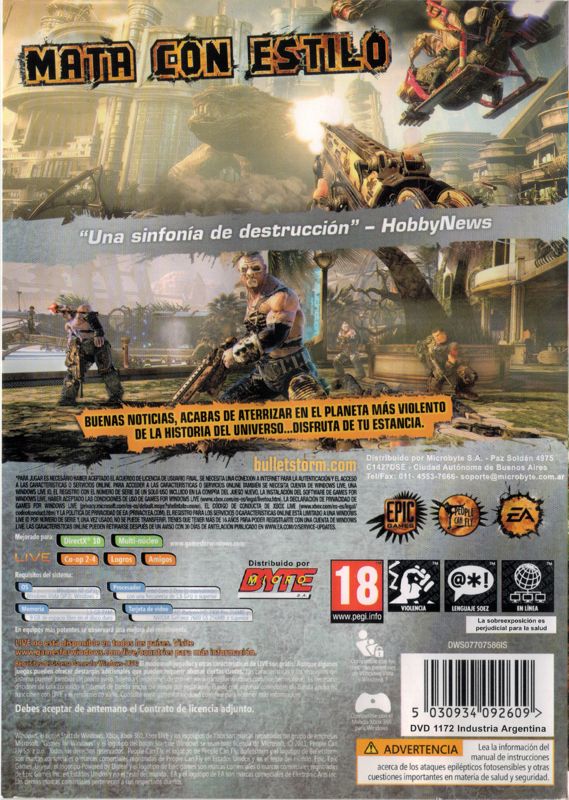 Back Cover for Bulletstorm (Windows)