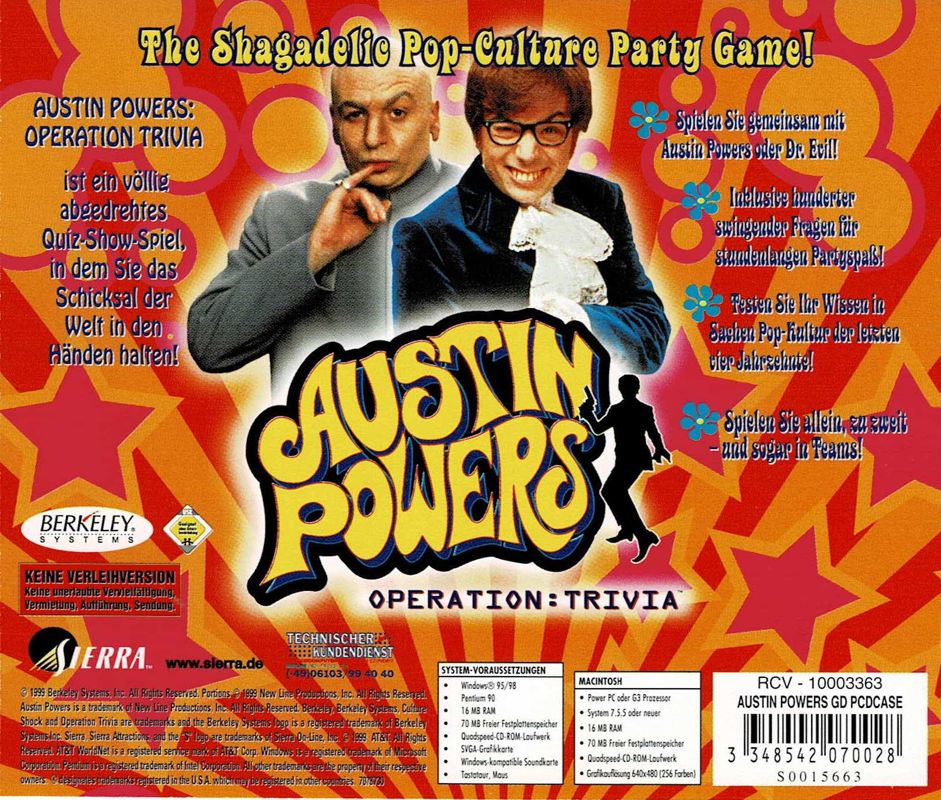 Other for Austin Powers: Operation: Trivia (Macintosh and Windows): Jewel Case - Back