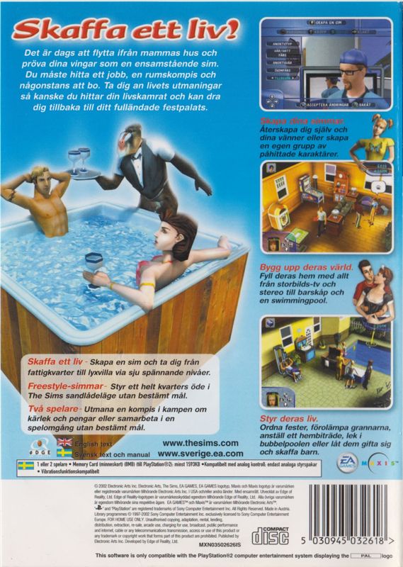 Back Cover for The Sims (PlayStation 2)