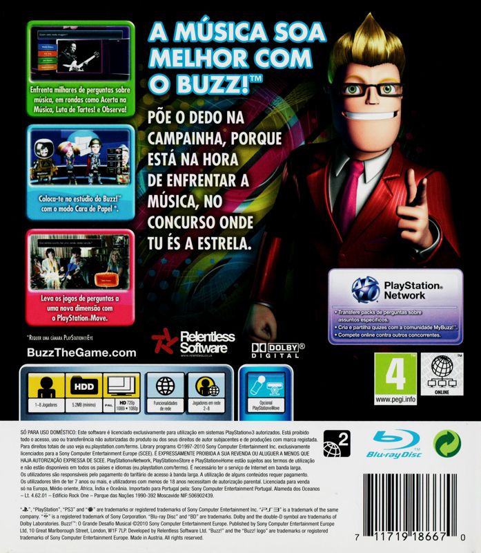 Back Cover for Buzz! The Ultimate Music Quiz (PlayStation 3)