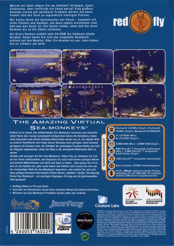 Back Cover for The Amazing Virtual Sea-Monkeys (Windows) (Red Fly release)