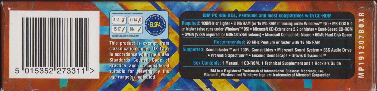 Spine/Sides for X-COM: Apocalypse (DOS): Lid - Bottom