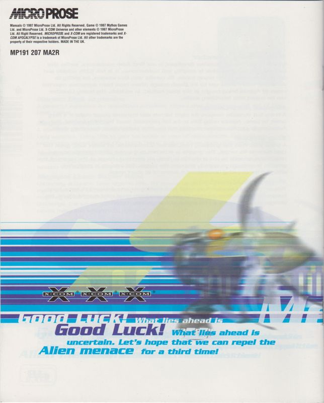 Manual for X-COM: Apocalypse (DOS): Players Guide - Back