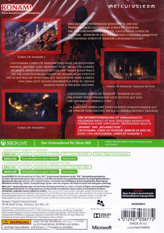 Back Cover for Castlevania: Lords of Shadow Collection (Xbox 360)