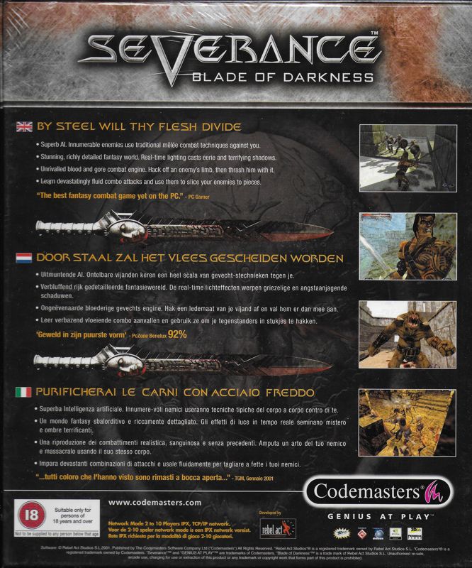 Severance Blade Of Darkness Limited Edition Pack Cover Or Packaging   11169767 Severance Blade Of Darkness Limited Edition Pack Windows Back Co 