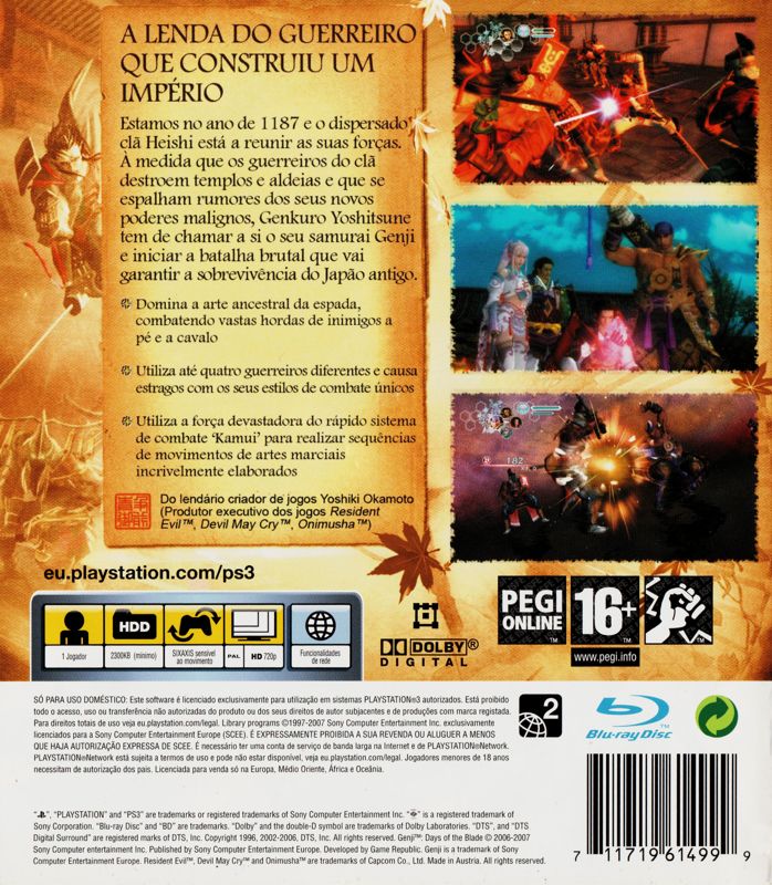 Back Cover for Genji: Days of the Blade (PlayStation 3)