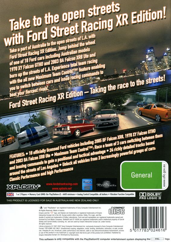 Back Cover for Ford Street Racing: XR Edition (PlayStation 2)