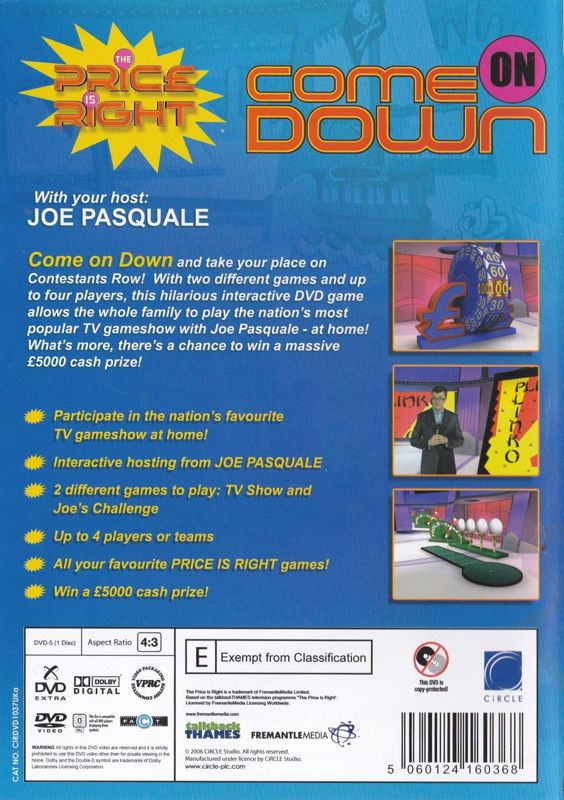 Back Cover for The Price Is Right With Your Host: Joe Pasquale (DVD Player)