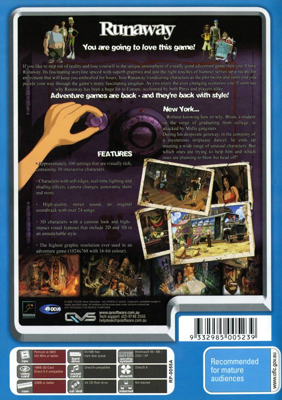 Back Cover for Runaway: A Road Adventure (Windows) (Replay release)