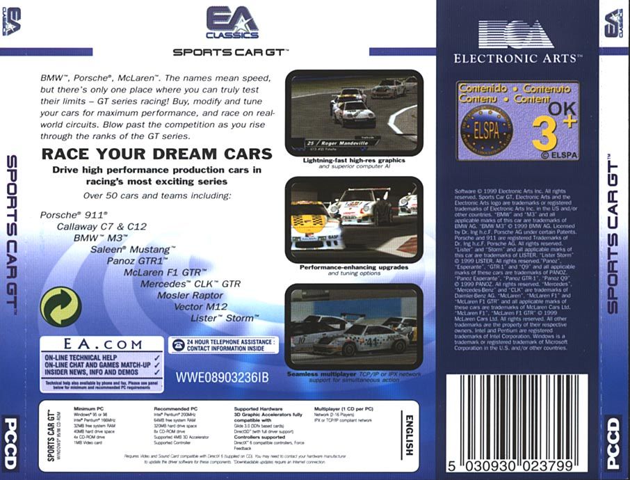 Back Cover for Sports Car GT (Windows) (EA Classics release)