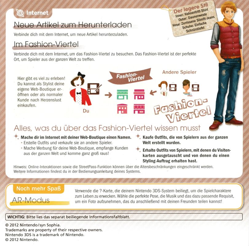 Manual for Style Savvy: Trendsetters (Nintendo 3DS): Quickstart - Inside Right