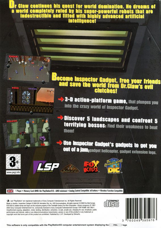 Back Cover for Inspector Gadget: Mad Robots Invasion (PlayStation 2)