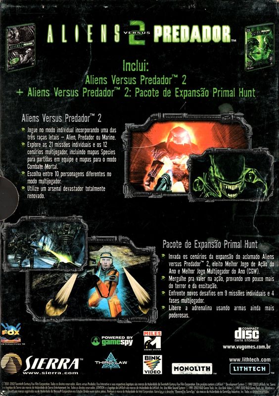 Back Cover for Aliens Versus Predator 2: Gold Edition (Windows)