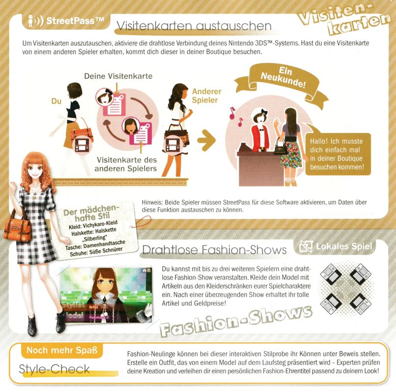 Manual for Style Savvy: Trendsetters (Nintendo 3DS): Quickstart - Inside Left
