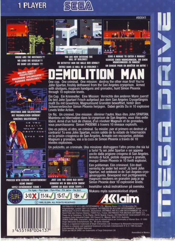 Back Cover for Demolition Man (Genesis)