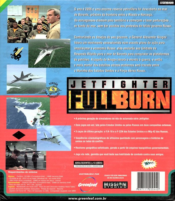 Back Cover for JetFighter: Full Burn (DOS) (Greenleaf Economic Line release)