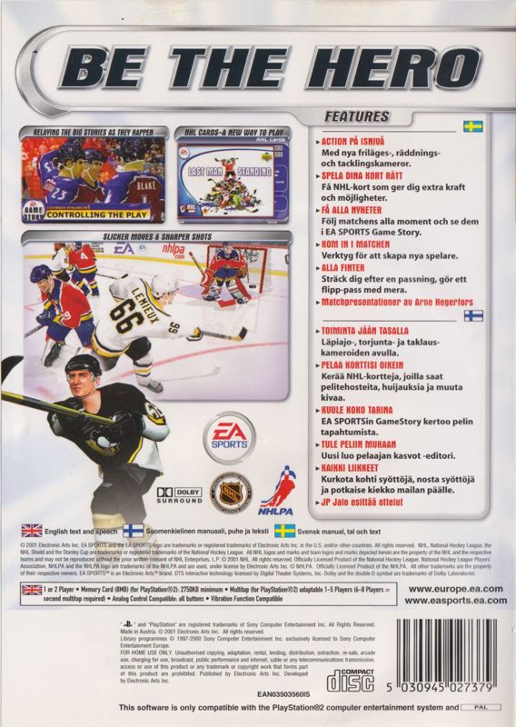 Back Cover for NHL 2002 (PlayStation 2)