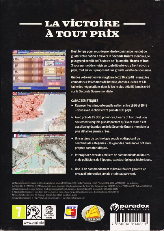 Back Cover for Hearts of Iron III (Windows)