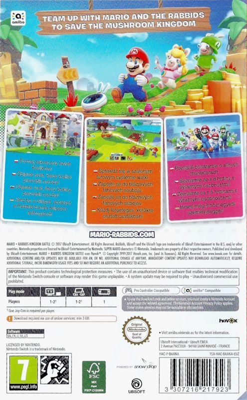 Back Cover for Mario + Rabbids: Kingdom Battle (Nintendo Switch) (retail release with download code)