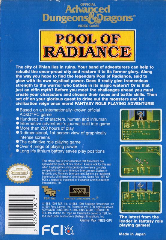 Back Cover for Pool of Radiance (NES)