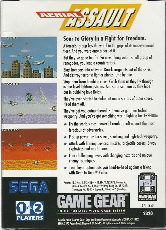 Back Cover for Aerial Assault (Game Gear)