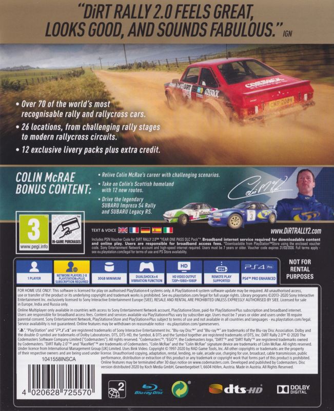 DiRT Rally 2.0: Game of the Year Edition cover or packaging material -  MobyGames
