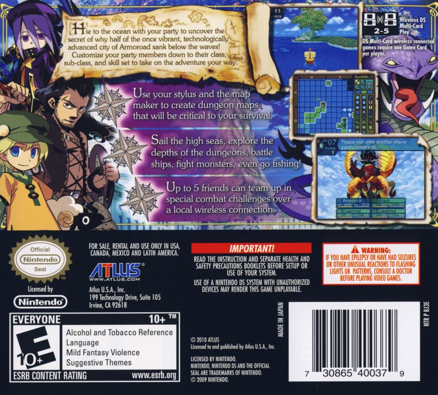 Back Cover for Etrian Odyssey III: The Drowned City (Nintendo DS)