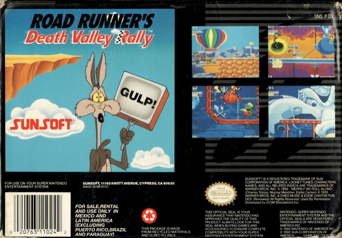 Back Cover for Road Runner's Death Valley Rally (SNES) (Majesco version)