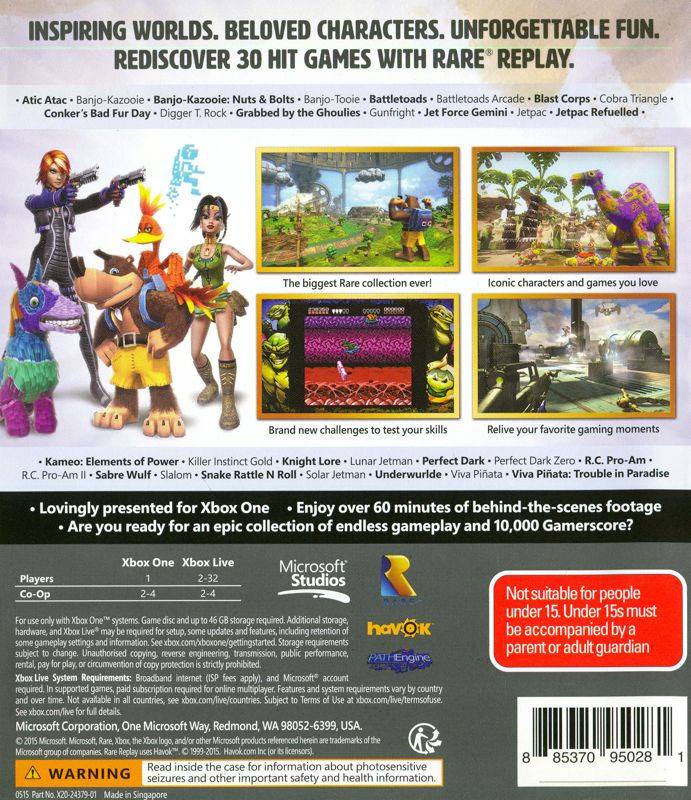 Back Cover for Rare Replay (Xbox One)