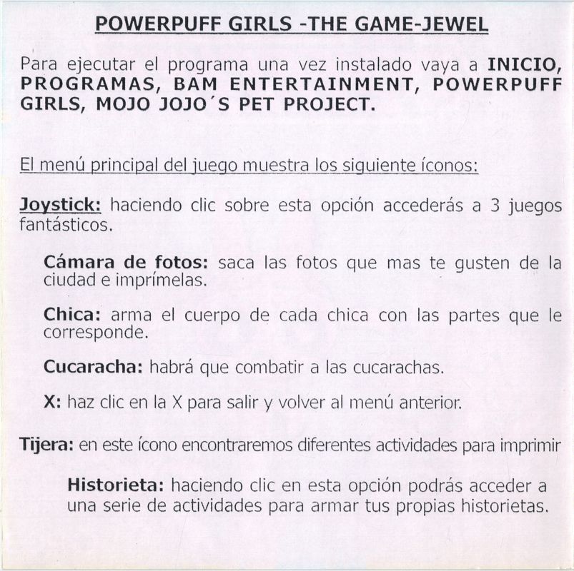 Inside Cover for The Powerpuff Girls: Mojo Jojo's Pet Project (Windows): Quickstart Guide - Page 1