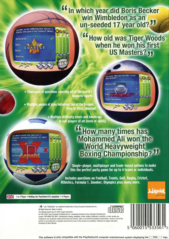 Back Cover for The Ultimate Sports Quiz (PlayStation 2)