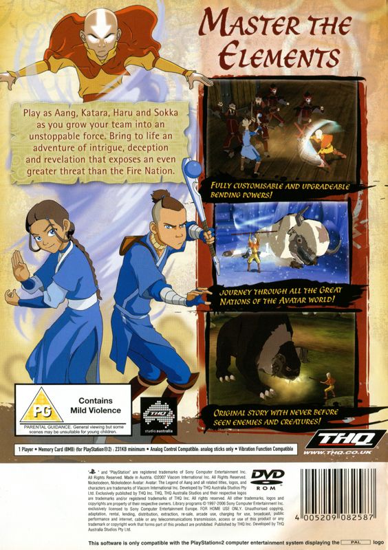 Back Cover for Avatar: The Last Airbender (PlayStation 2)