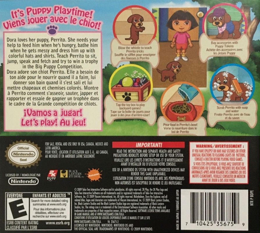 Back Cover for Dora Puppy (Nintendo DS)