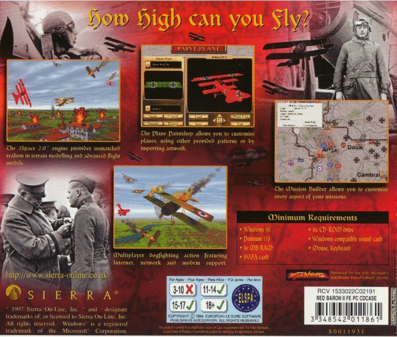 Other for Red Baron II (Windows): Jewel Case - Back