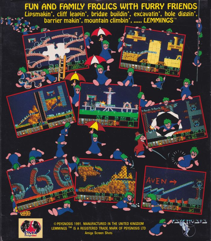 Back Cover for Lemmings (Amiga) (Alternate Disk Design)