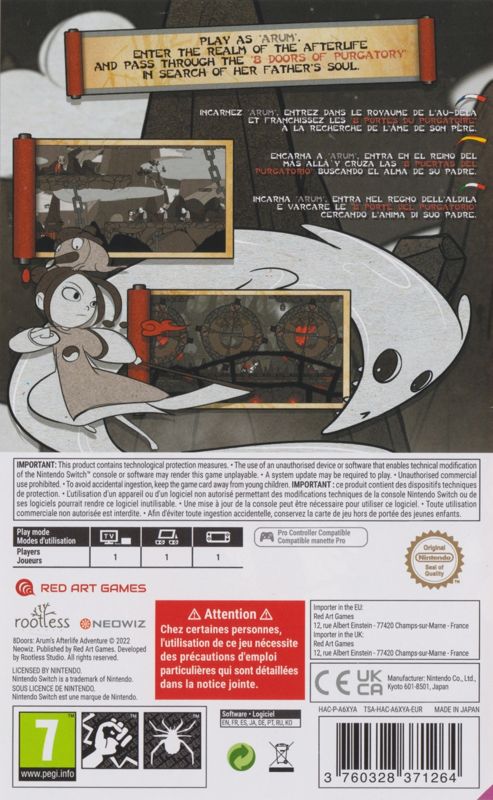 Back Cover for 8Doors: Arum's Afterlife Adventure (Nintendo Switch) (Red Art Games release)