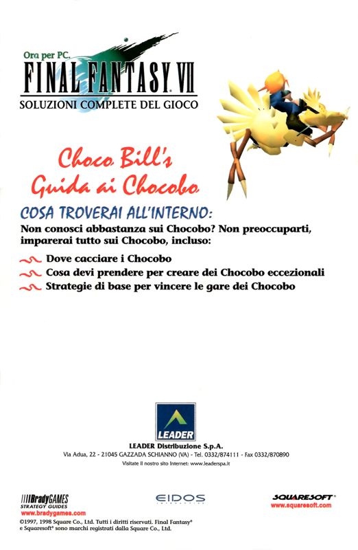 Extras for Final Fantasy VII (Windows): Choco Bill's Guide to Chocobos - Back