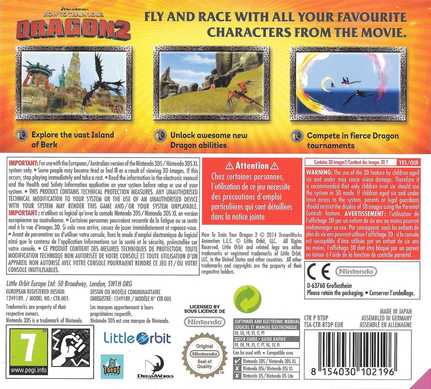 Back Cover for How to Train Your Dragon 2 (Nintendo 3DS)