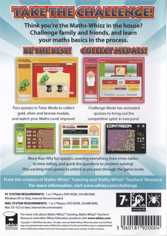 Back Cover for The Professor Presents Maths-Whizz Challenge (Macintosh and Windows)