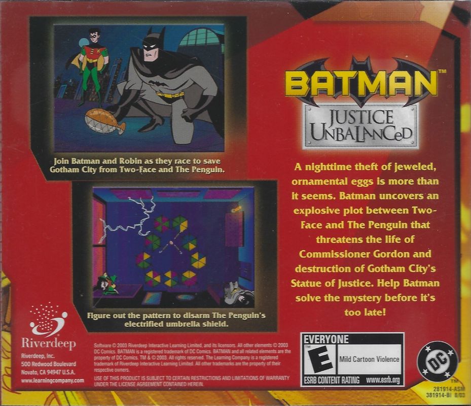 Other for Batman: Justice Unbalanced (Macintosh and Windows): Back of jewel case