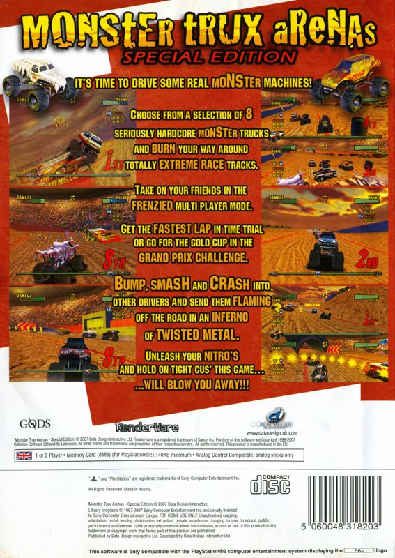 Back Cover for Monster Trux Arenas: Special Edition (PlayStation 2) (2007 release)