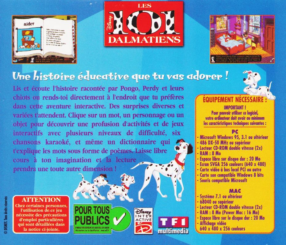 Back Cover for Disney's Animated Storybook: 101 Dalmatians (Macintosh and Windows 3.x) (TF1 Multimedia Magazine covermount)