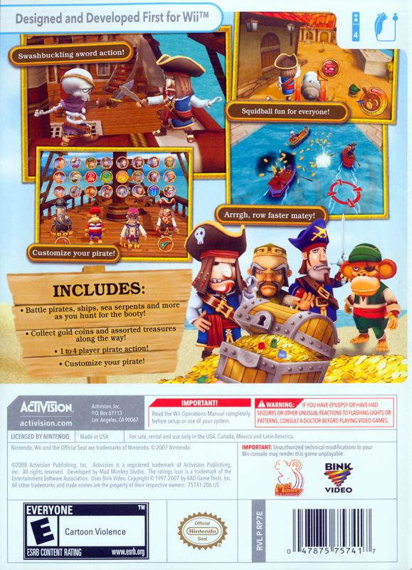 Back Cover for Pirates: Hunt for Blackbeard's Booty (Wii)