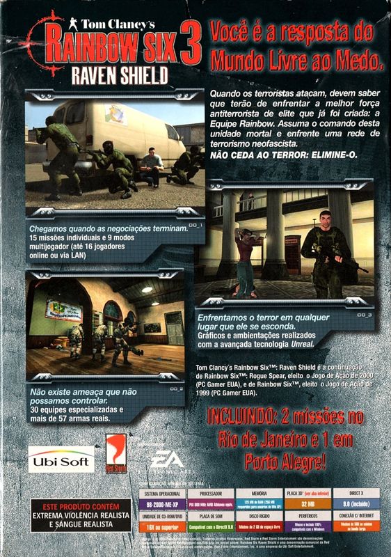 Back Cover for Tom Clancy's Rainbow Six 3: Raven Shield (Windows)