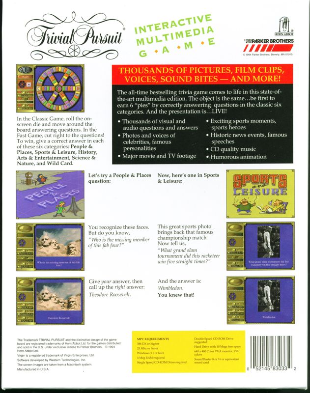 Back Cover for Trivial Pursuit Interactive Multimedia Game (Windows 3.x)
