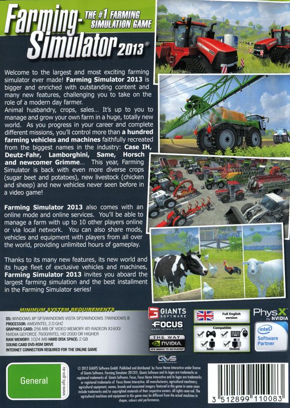 Back Cover for Farming Simulator 2013 (Windows)