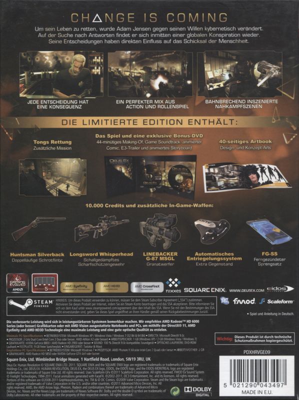 Back Cover for Deus Ex: Human Revolution: Limited Edition (Windows)